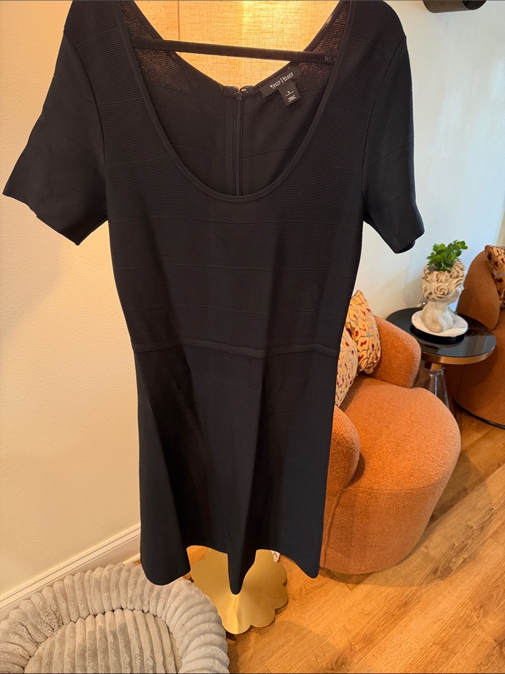 White House Black Market Black Scoop Neck Bodycon fit and flare dress